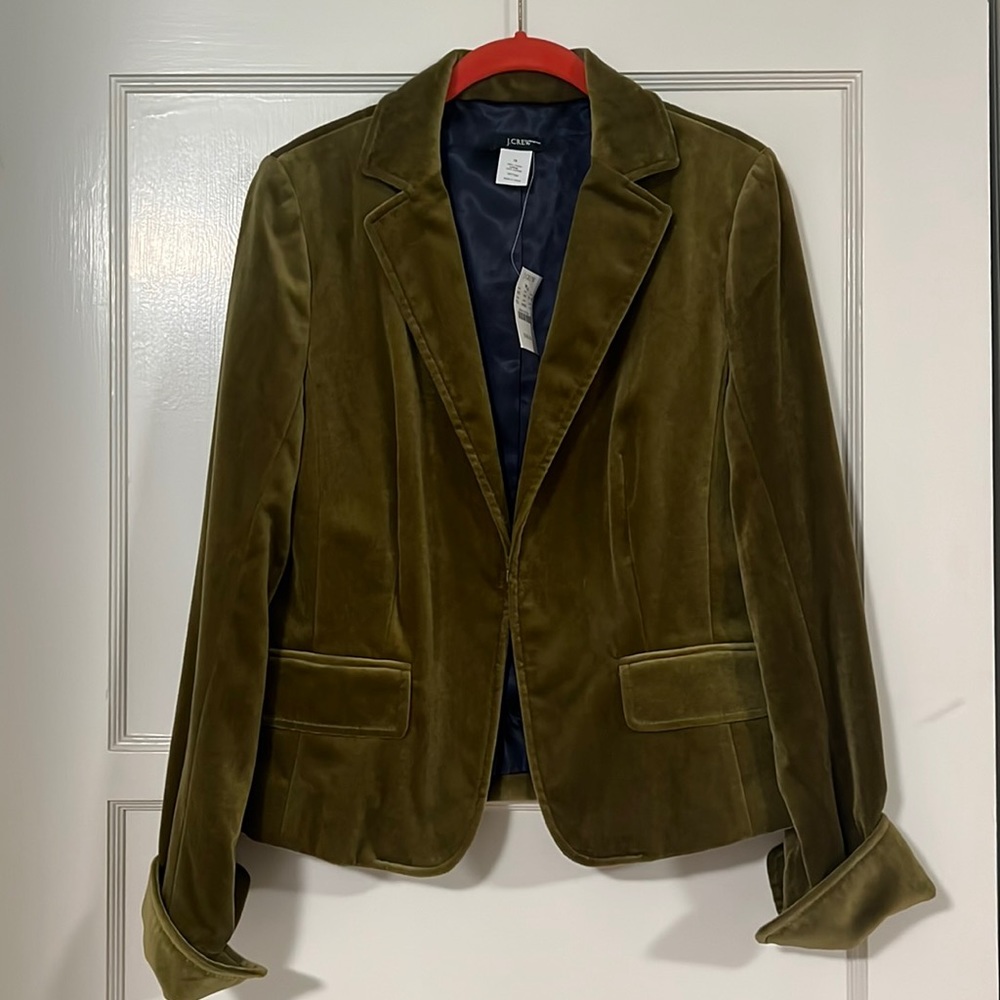 Olive velvet J. Crew blazer size 10 NWT